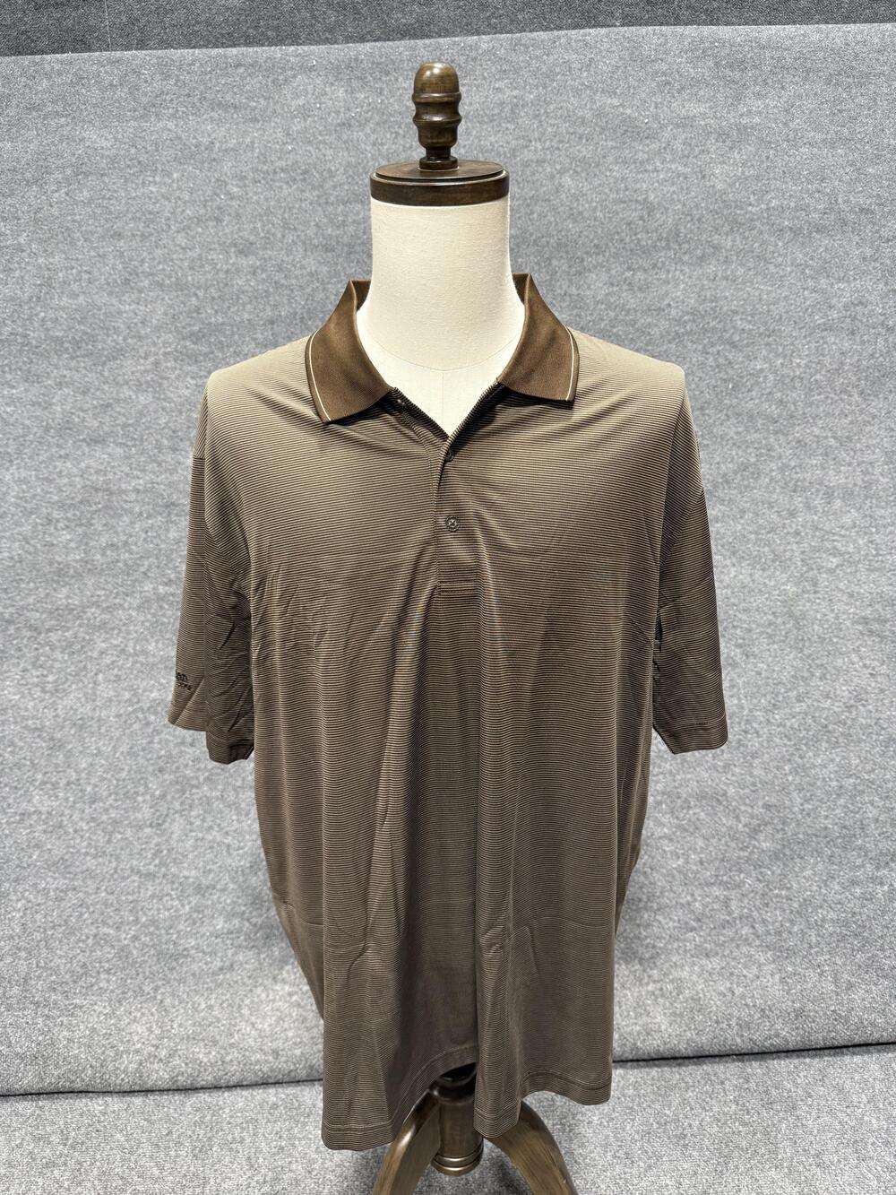 IZOD Cool FX Series Polo Shirt Mens 2XL Brown Striped Golf Performance Top